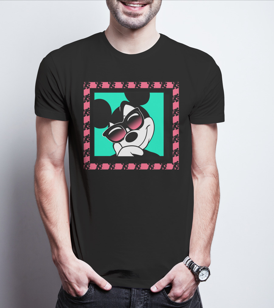 Mickey Mouse Cool Shades Neon Border T-Shirt