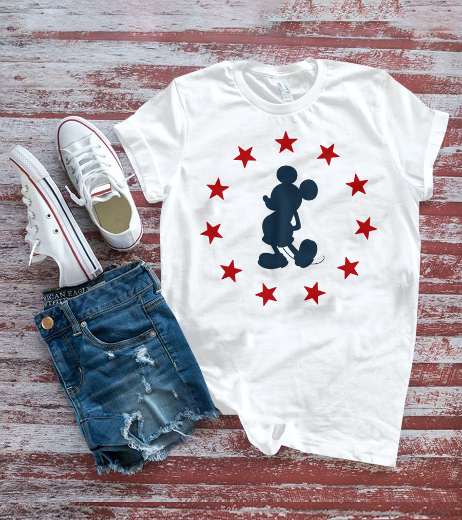 Disney Mickey Mouse Silhouette With Patriotic Red Stars T-Shirt