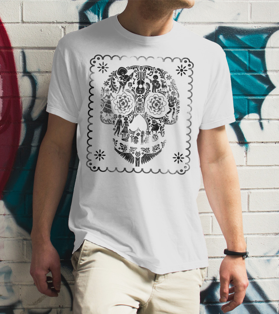 Disney Pixar Coco Intricate Sugar Skull Design With Guitar Motif T-Shirt