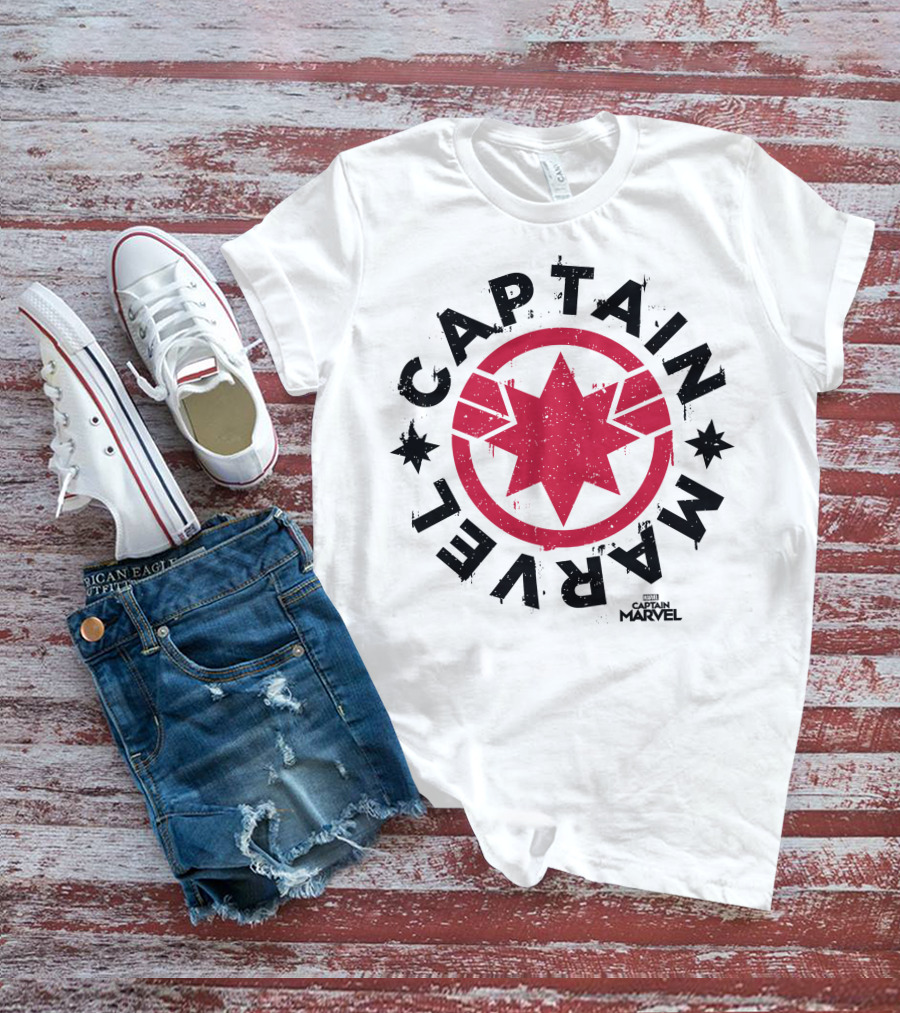 Captain Marvel Red Circle Star Emblem Distressed T-Shirt