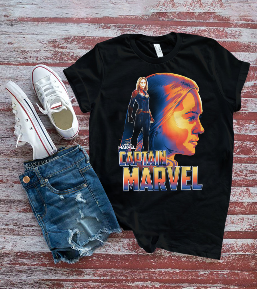 Captain Marvel Heroic Sunset Profile T-Shirt