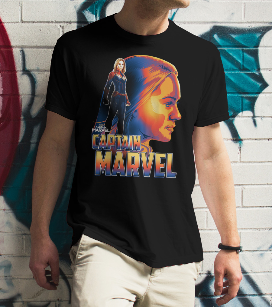 Captain Marvel Heroic Sunset Profile T-Shirt