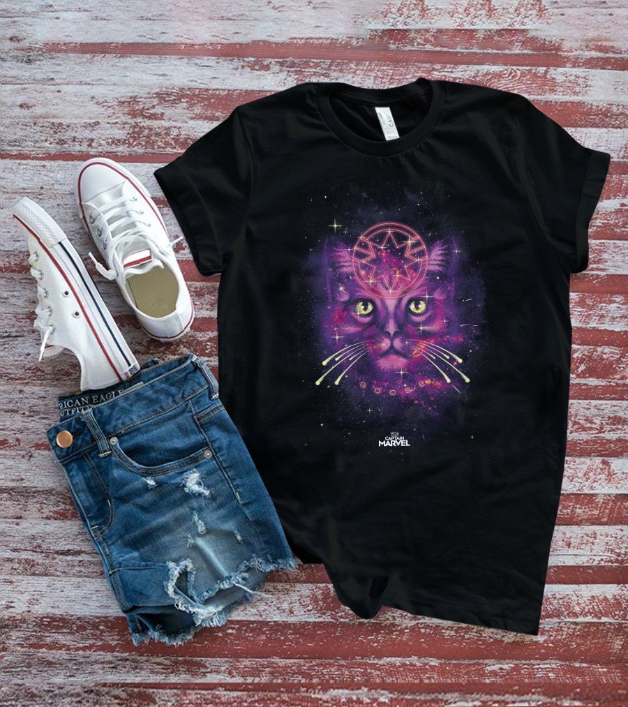 Captain Marvel Goose Cat Pink Galaxy Cosmic Starry T-Shirt