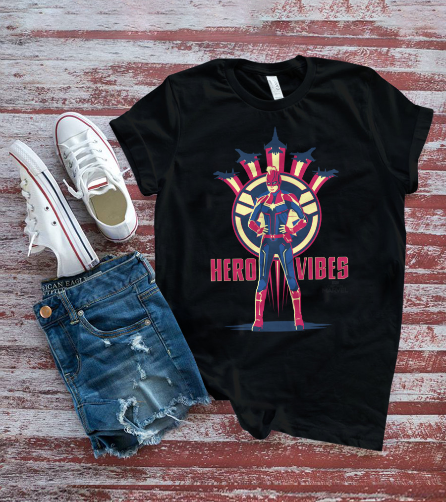 Captain Marvel Hero Vibes With Planes And Iconic Emblem T-Shirt