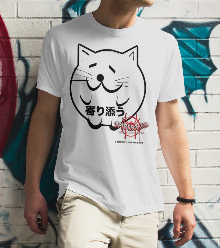 Marvel Spider-Man Into The Spiderverse Cat Sticker Japanese Text T-Shirt