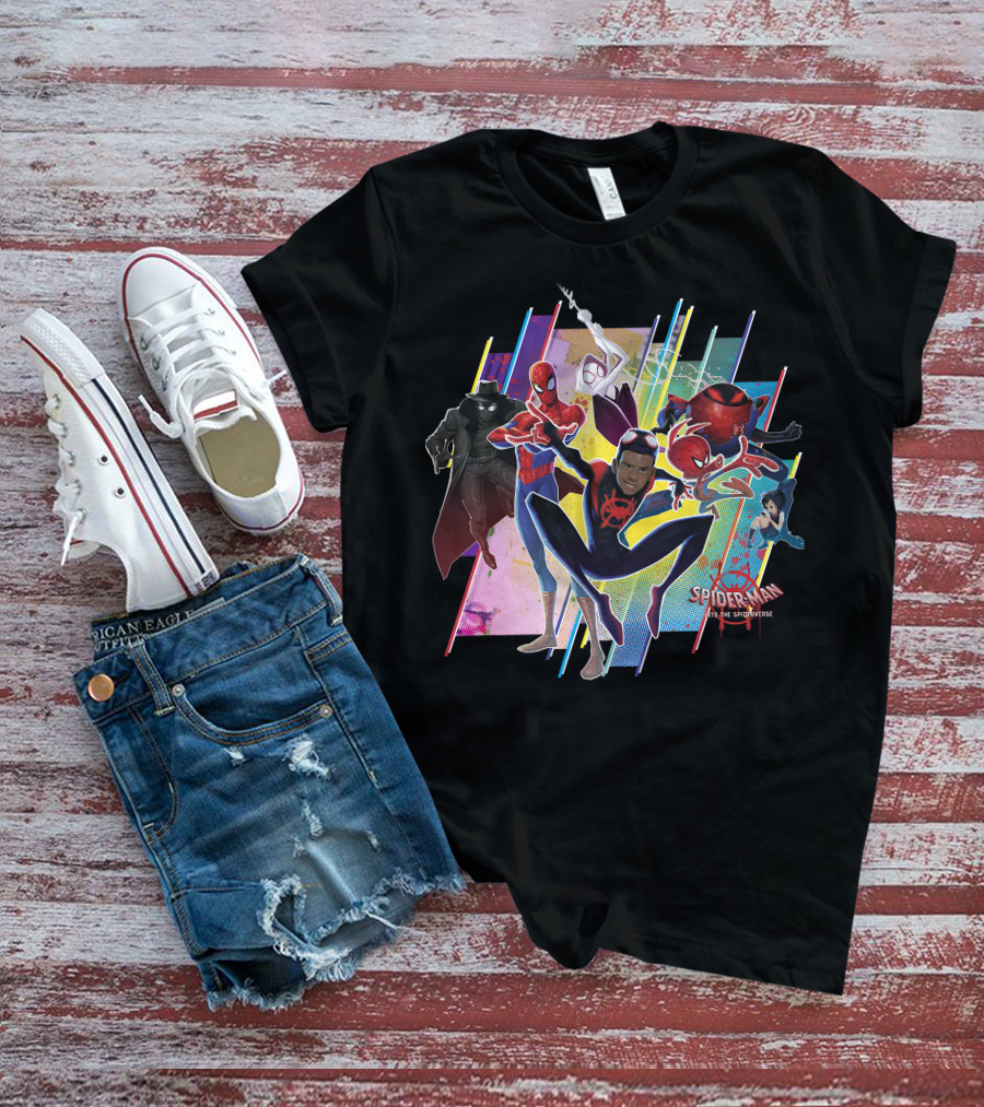 Spider-Man Into The Spiderverse Colorful Group Marvel T-Shirt