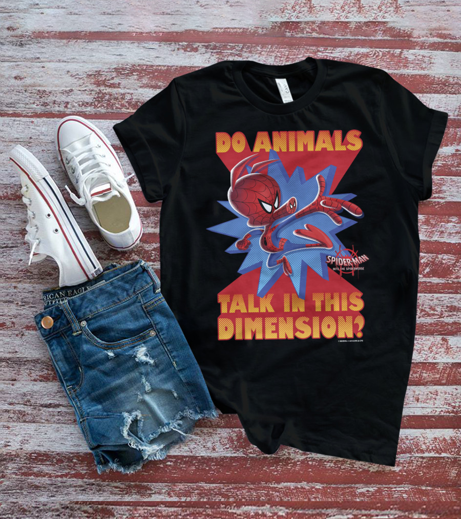 Marvel Spider-Man Into The Spiderverse Do Animals Talk In This Dimension? T-Shirt