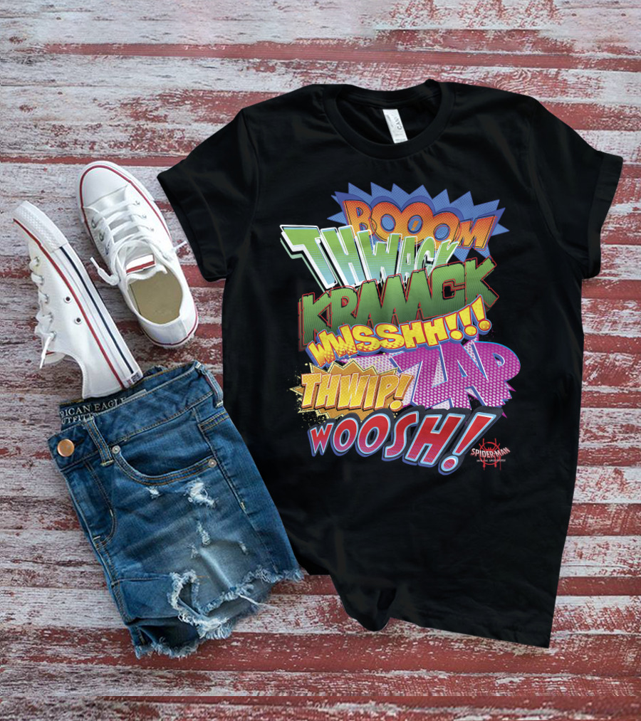 BOOOM THWACK KRRACK WHSSHH THWIP ZAP WOOSH Marvel Spider-Man Spiderverse T-Shirt