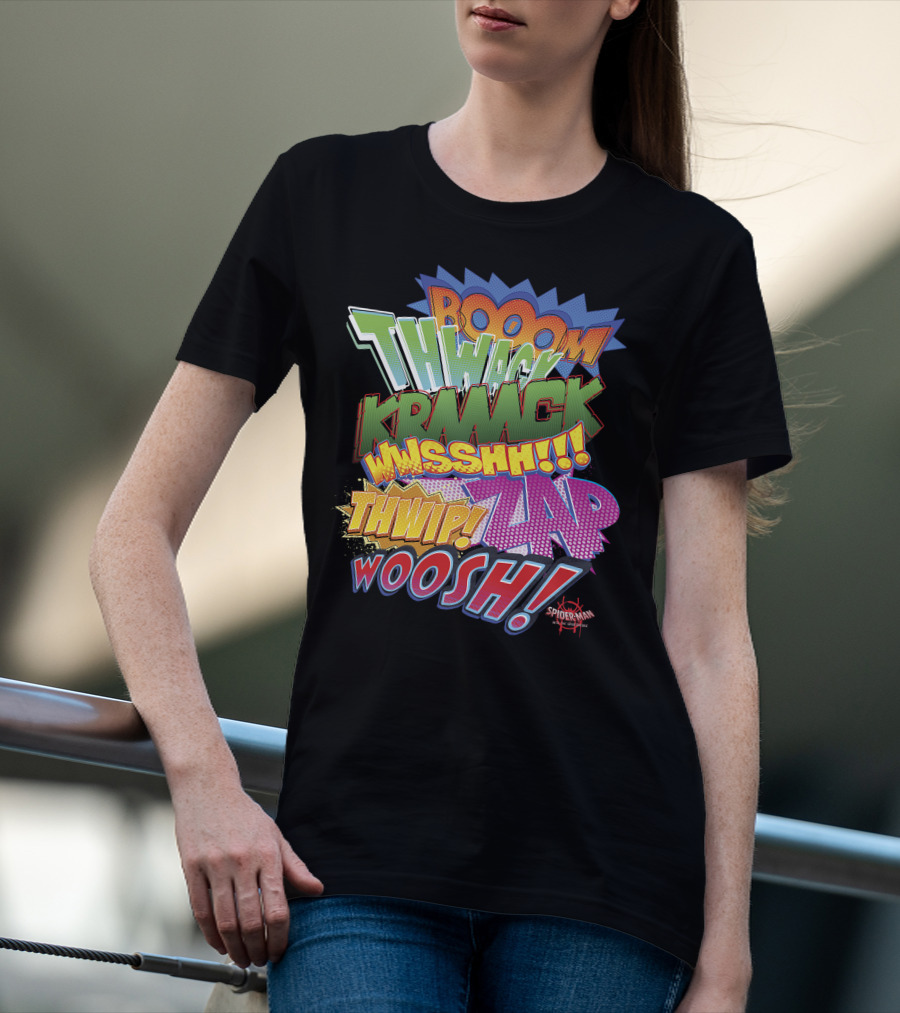 BOOOM THWACK KRRACK WHSSHH THWIP ZAP WOOSH Marvel Spider-Man Spiderverse T-Shirt