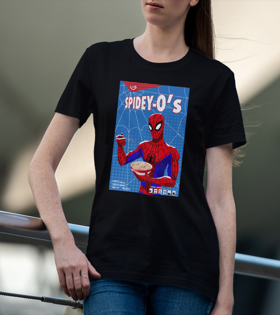 Marvel Spider-Man Spiderverse Spidey-Os Cereal Box Breakfast Comics T-Shirt