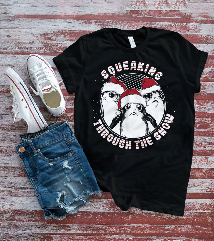 Squeaking Through The Snow Star Wars Porg Santa Hat T-Shirt