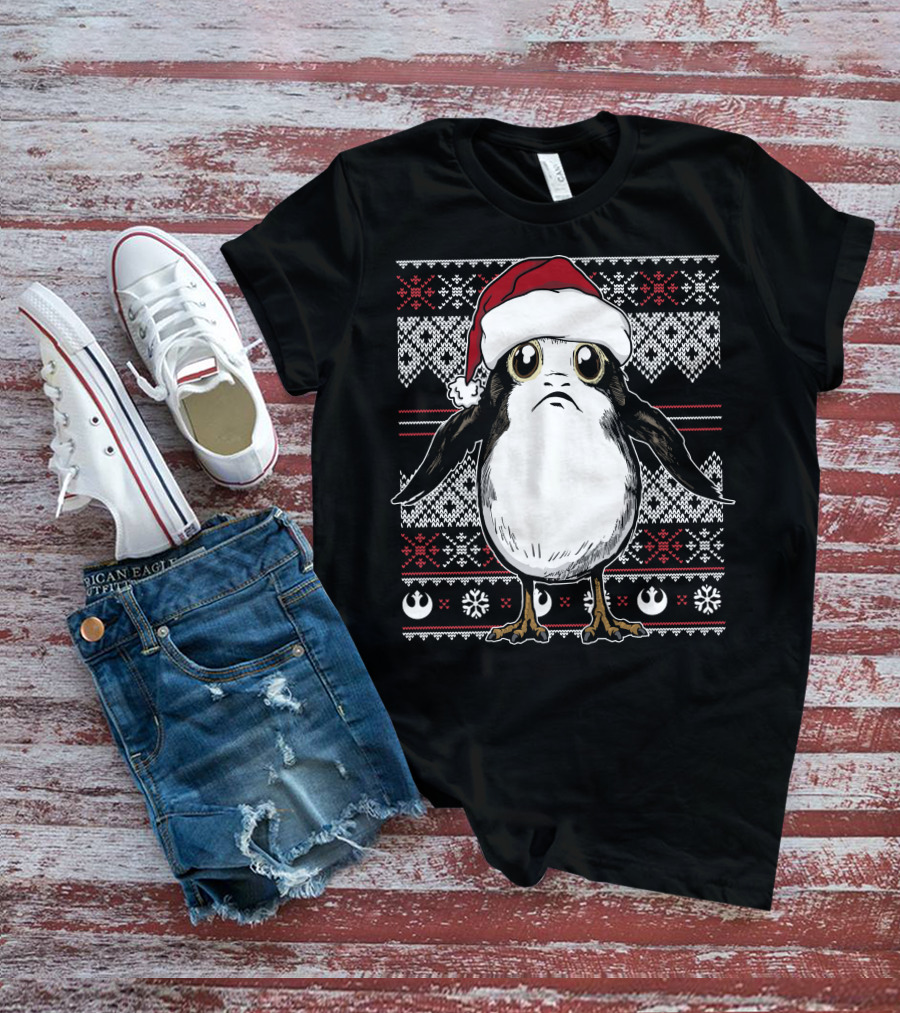 Star Wars Porg Christmas Santa Hat Ugly T-Shirt