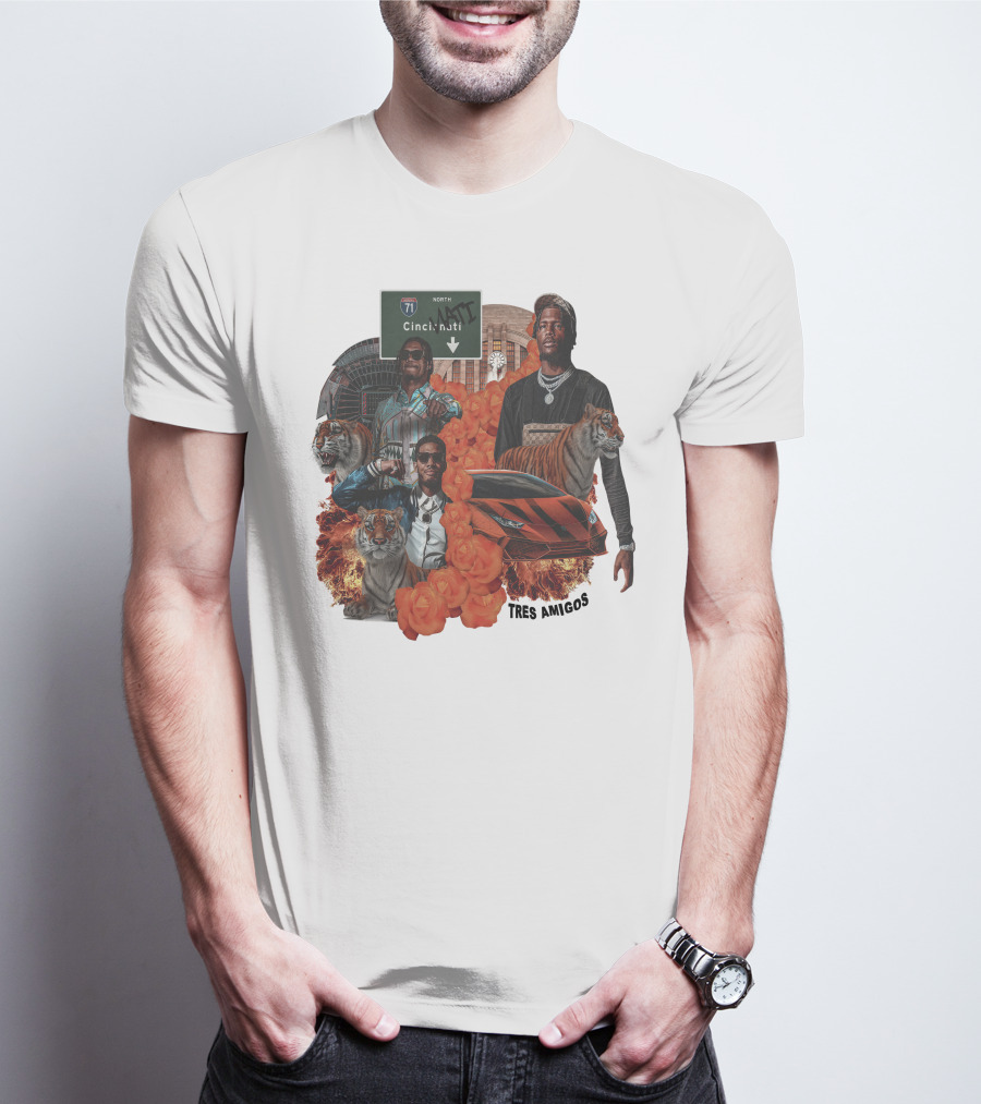 Tres Amigos Cincinnati Highway Tigers Roses Playoffs T-Shirt