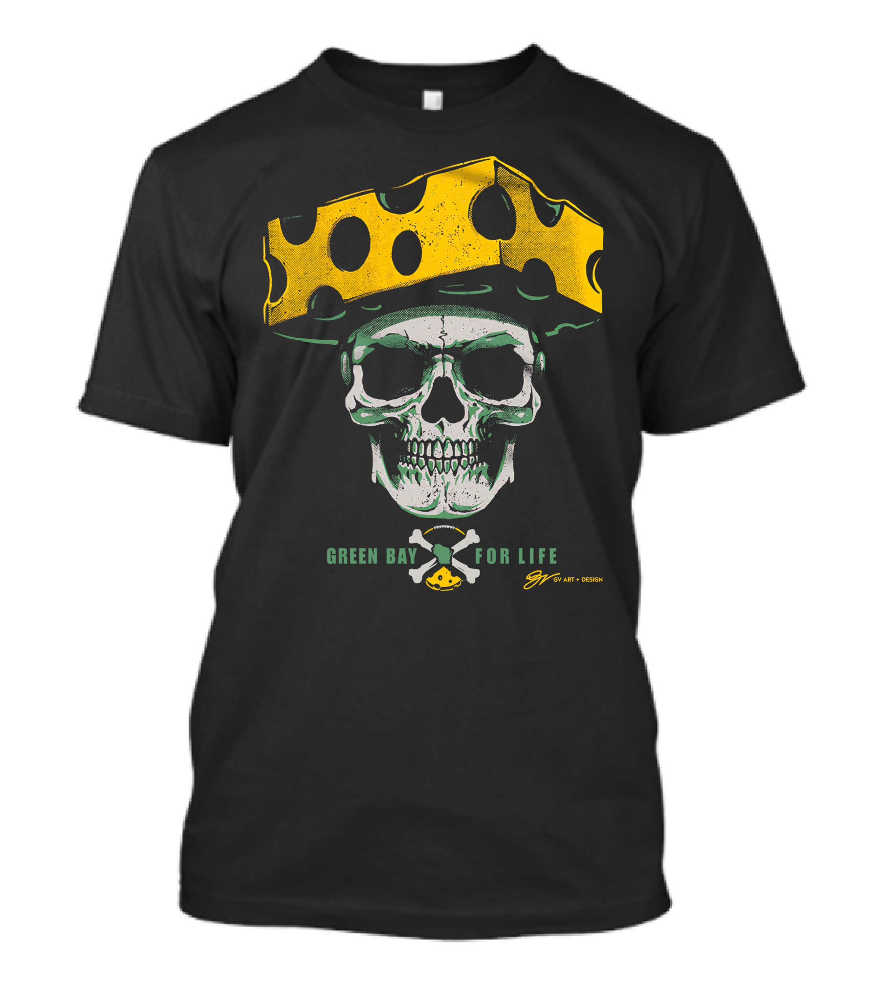Green Bay For Life Skull Cheesehead T-Shirt