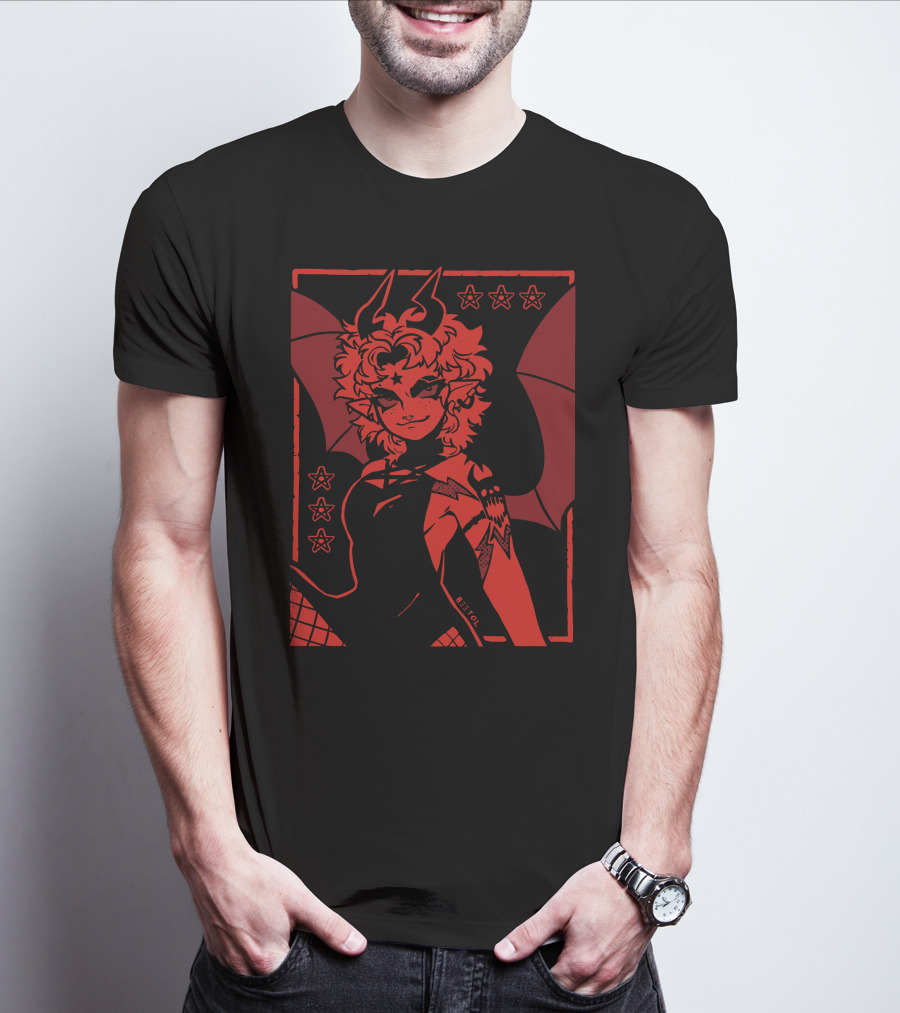 He's Satanic Red Devil Horned Figure With Bat Wings And Stars By Bitol T-Shirt