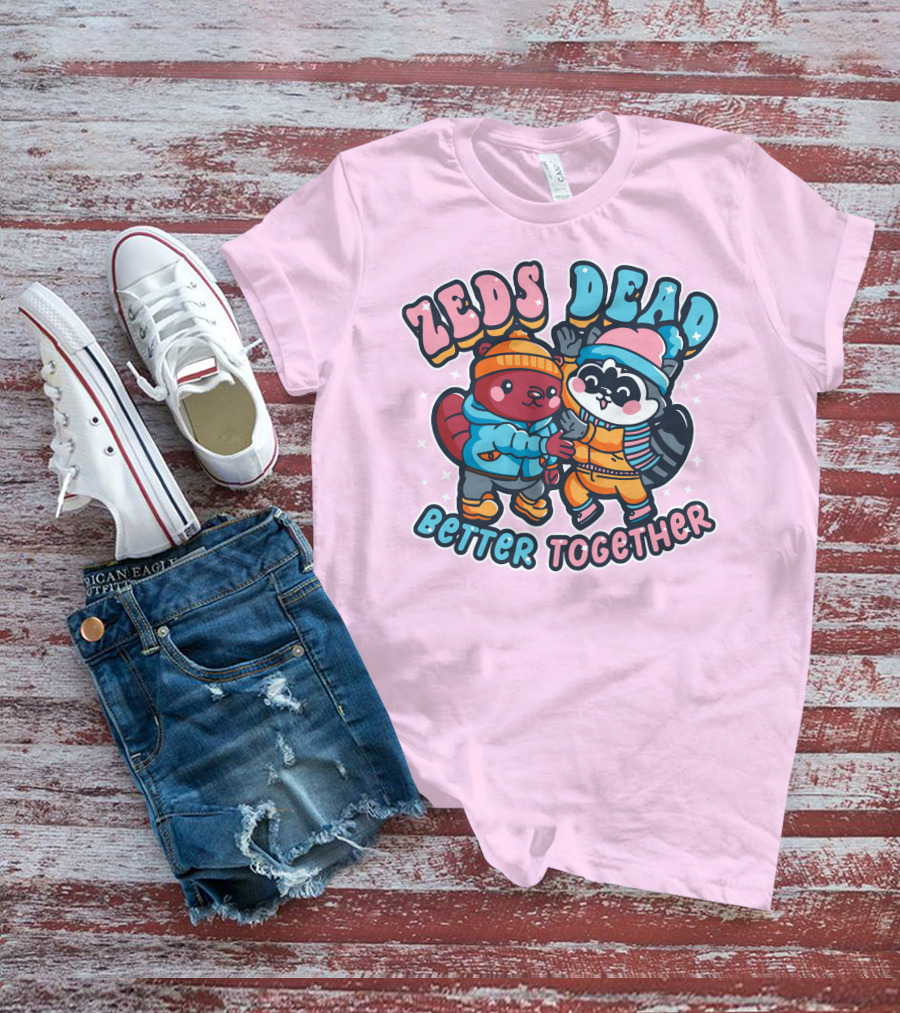 Zeds Dead Better Together Cartoon Beaver And Raccoon Winter Adventure T-Shirt