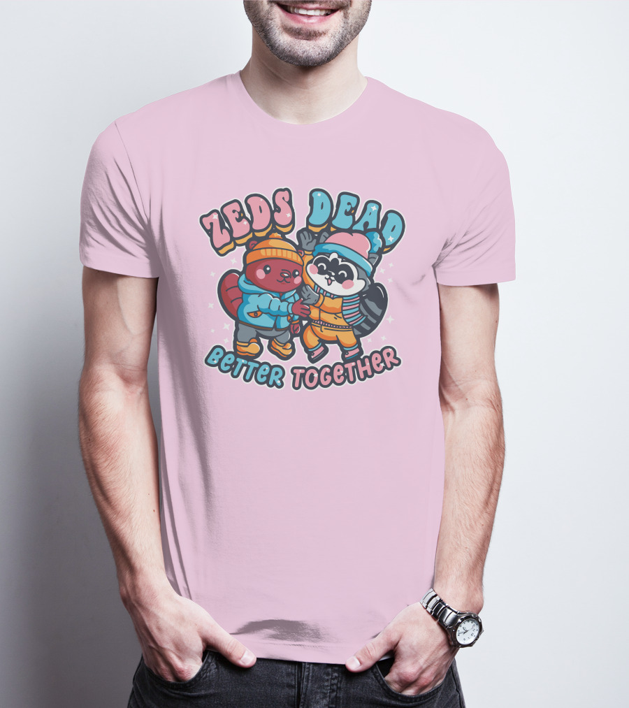 Zeds Dead Better Together Cartoon Beaver And Raccoon Winter Adventure T-Shirt
