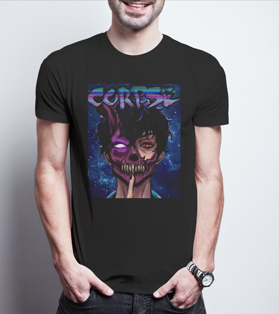 CORPSE Husband Anime Half Demon Face Art Dark Space Background T-Shirt