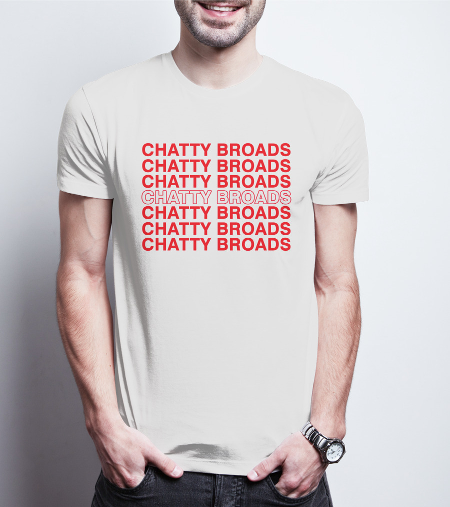 CHATTY BROADS PODCAST MERCH RED REPEATING TEXT T-Shirt