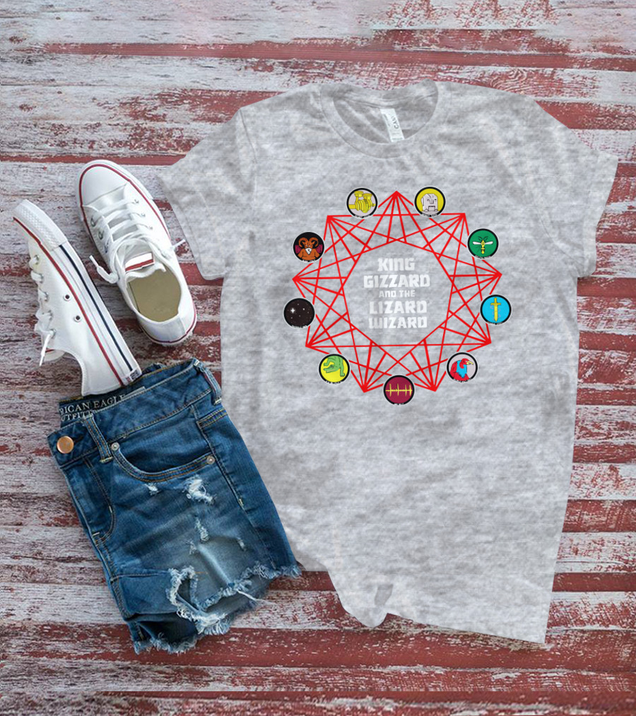 King Gizzard And The Lizard Wizard Merch With Iconic Symbols And Red Geometric Web T-Shirt