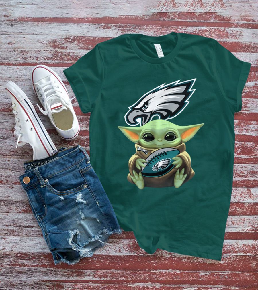 Baby Yoda Holding Philadelphia Eagles Football T-Shirt