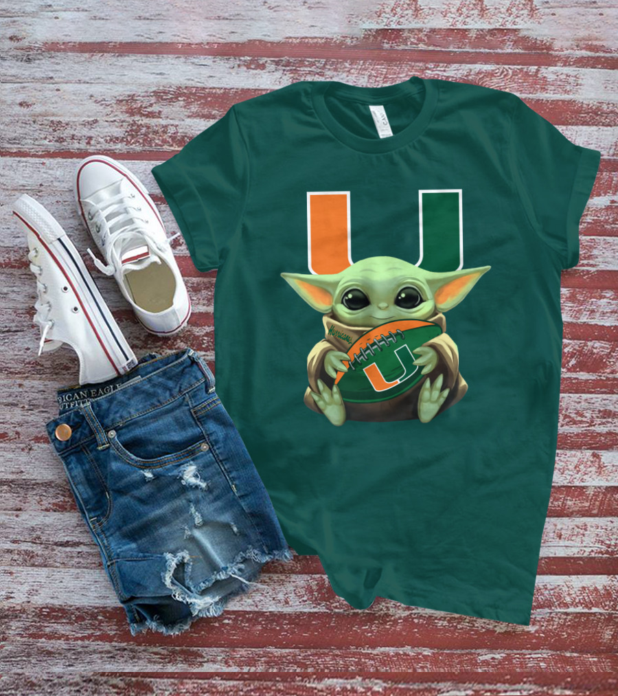 Miami Hurricanes Baby Yoda Football T-Shirt
