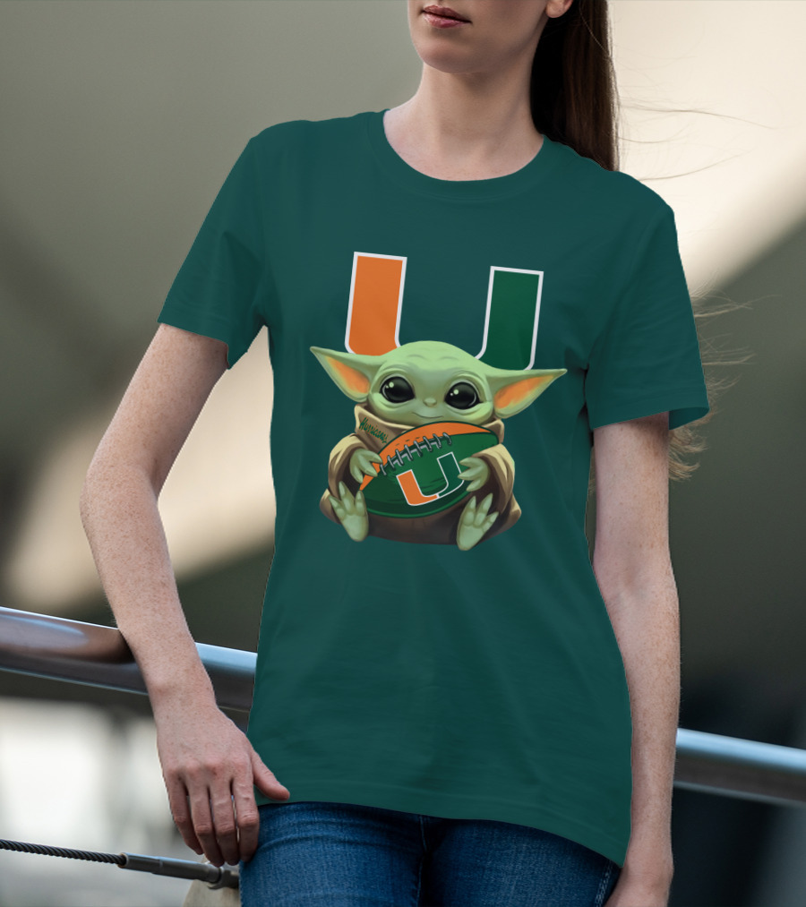 Miami Hurricanes Baby Yoda Football T-Shirt
