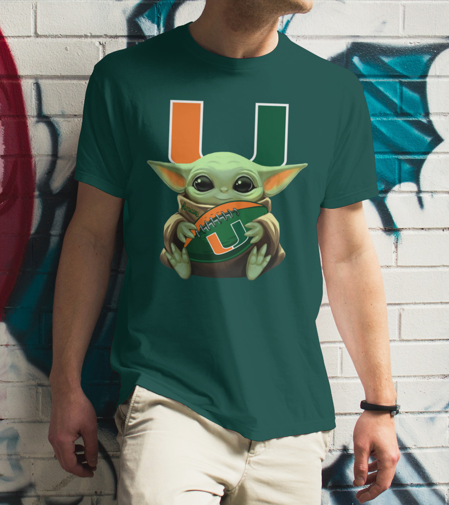 Miami Hurricanes Baby Yoda Football T-Shirt