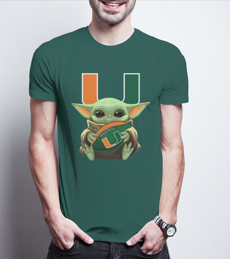 Miami Hurricanes Baby Yoda Football T-Shirt