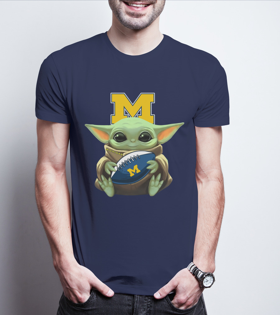 Michigan Baby Yoda Holding Football T-Shirt