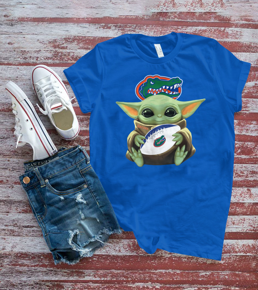 Baby Yoda Holding Football With Gators Logo T-Shirt