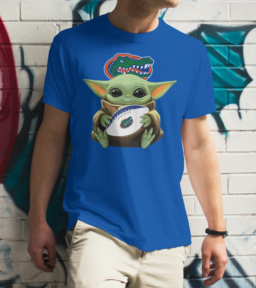 Baby Yoda Holding Football With Gators Logo T-Shirt
