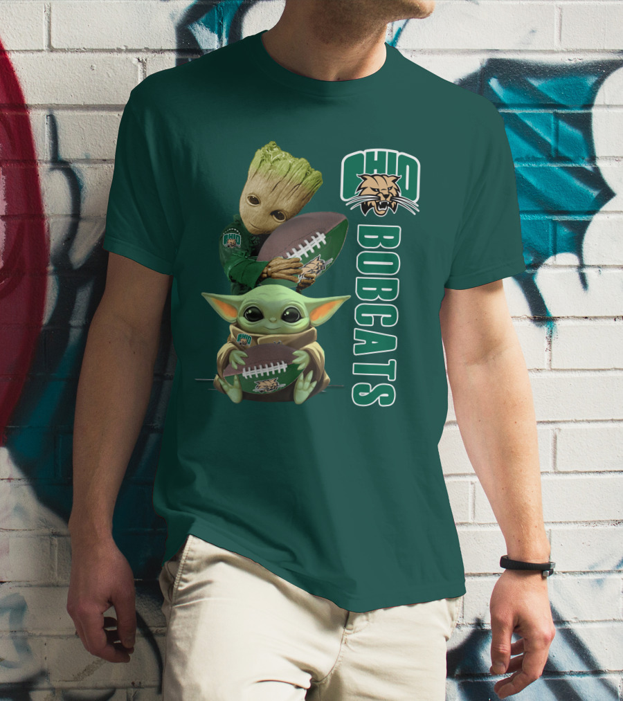 Ohio Bobcats Grogu And Groot Football T-Shirt