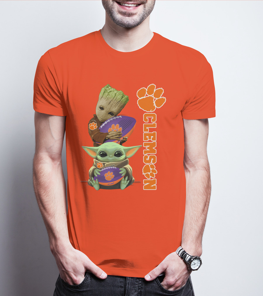 Clemson Football Baby Yoda And Groot T-Shirt