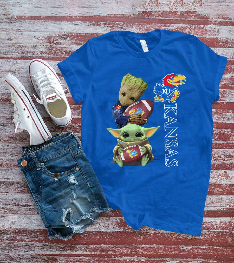 Groot Baby Yoda Kansas Jayhawks Football T-Shirt