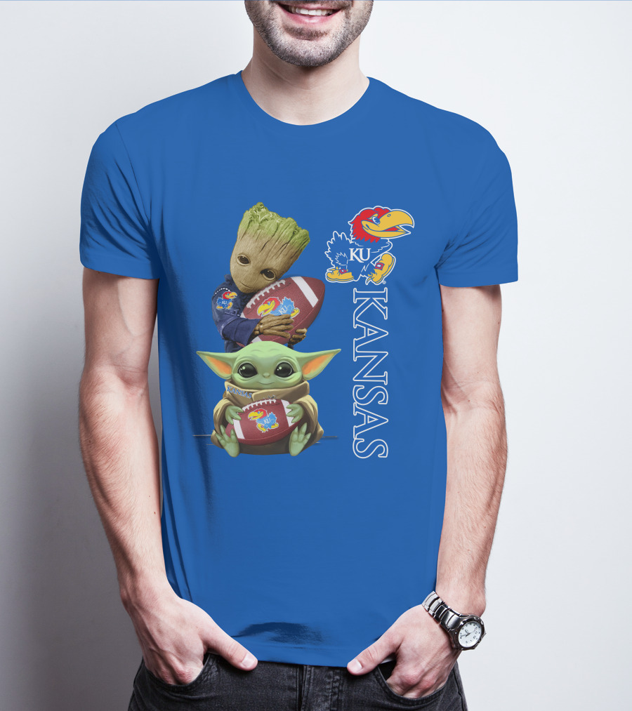 Groot Baby Yoda Kansas Jayhawks Football T-Shirt