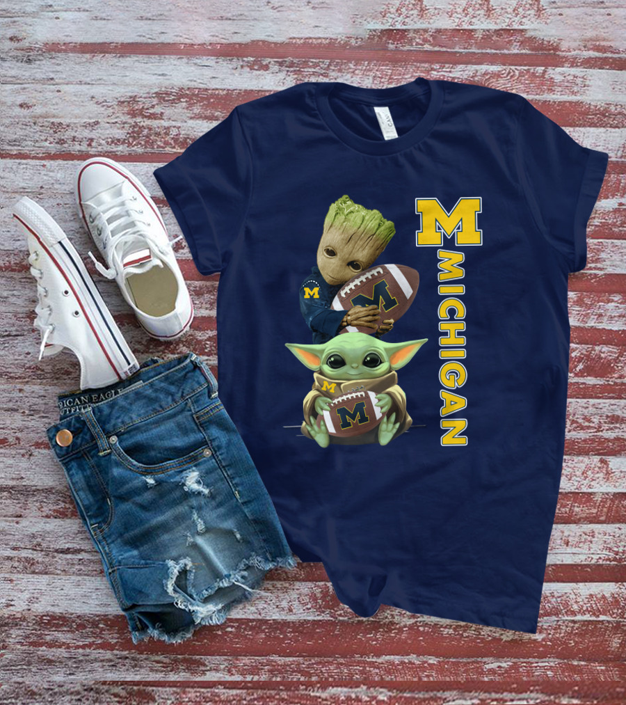 M Michigan Groot Baby Yoda Football T-Shirt