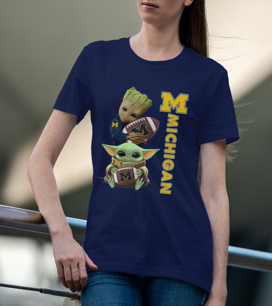 M Michigan Groot Baby Yoda Football T-Shirt