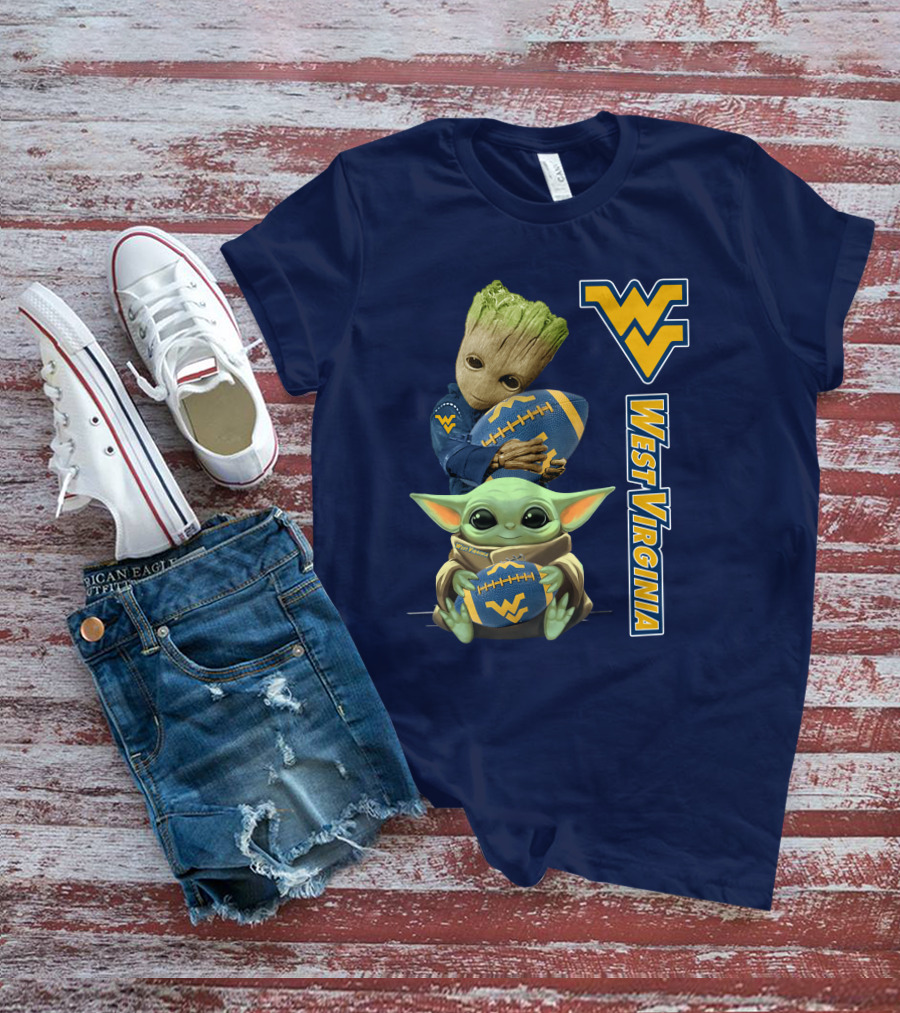 Groot And Baby Yoda West Virginia Mountaineers T-Shirt