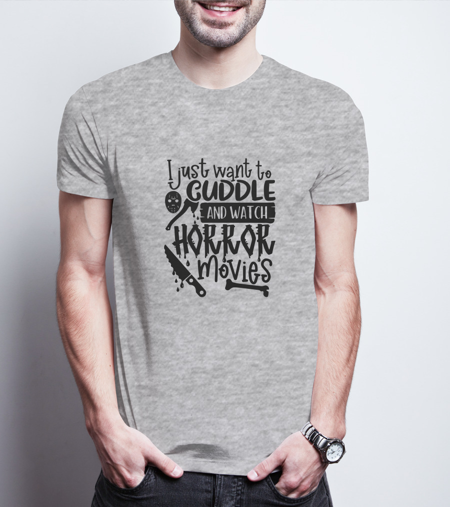 I Just Want To Cuddle And Watch Horror Movies With Dripping Knife And Skull Mask T-Shirt