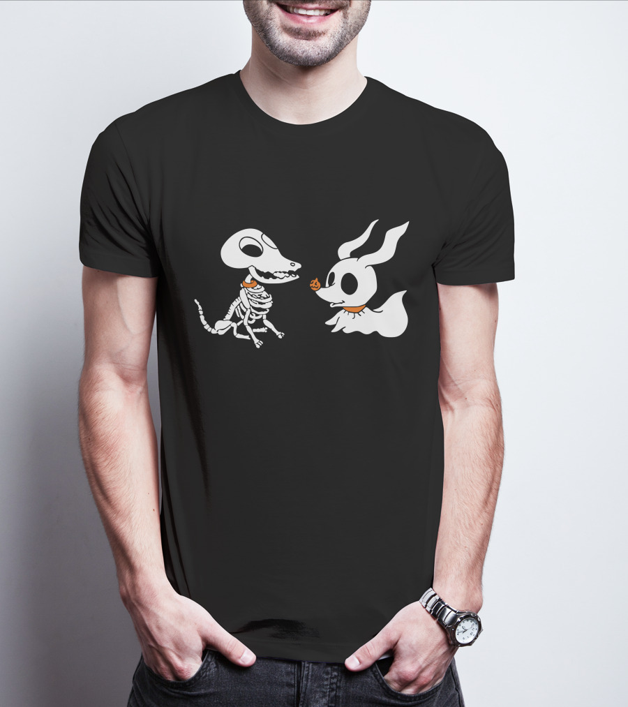 Zero The Ghost Dog And Dino Skeleton Pups Halloween T-Shirt