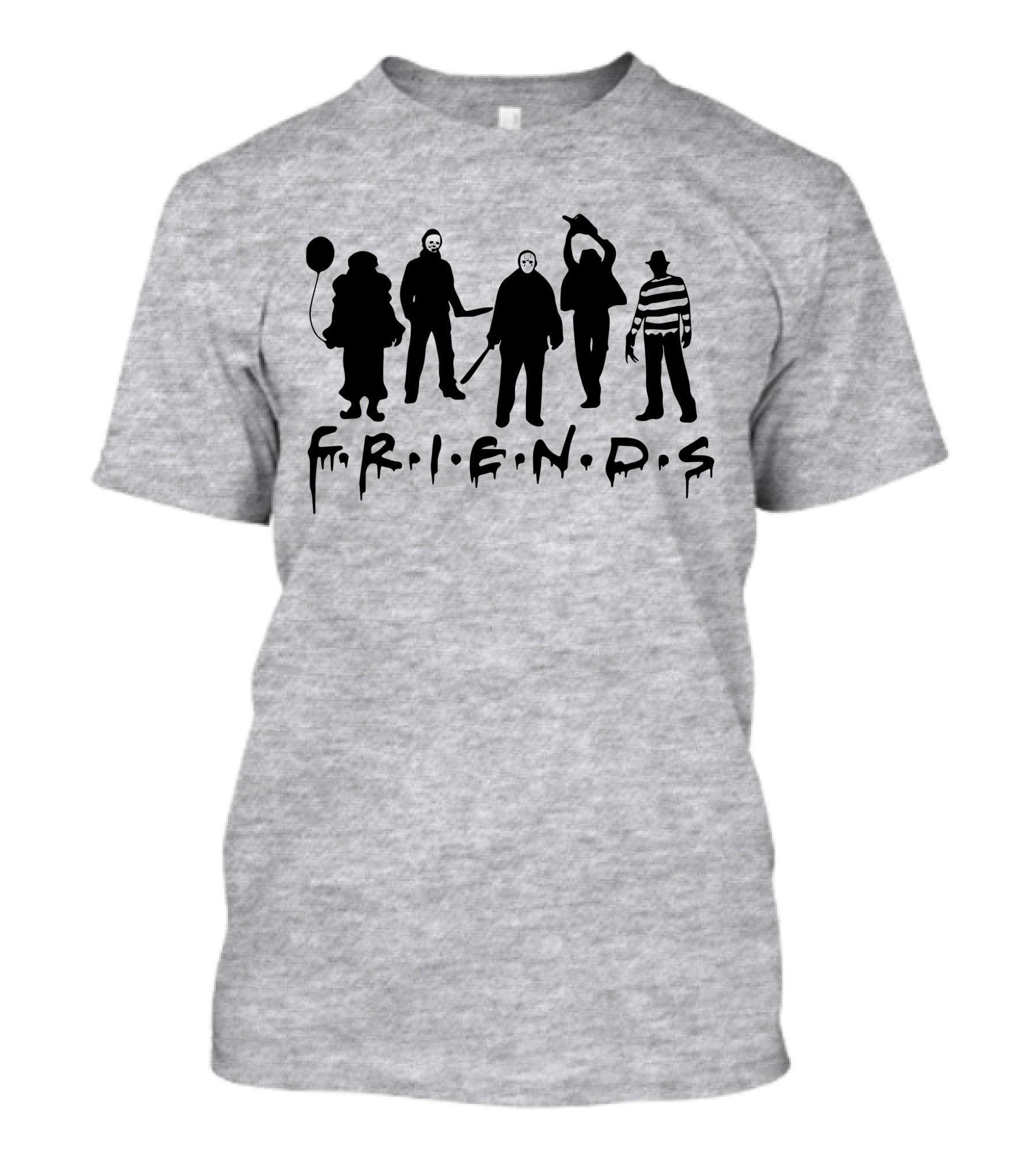 F.R.I.E.N.D.S Halloween Horror Movie Characters With Balloon And Stripes T-Shirt