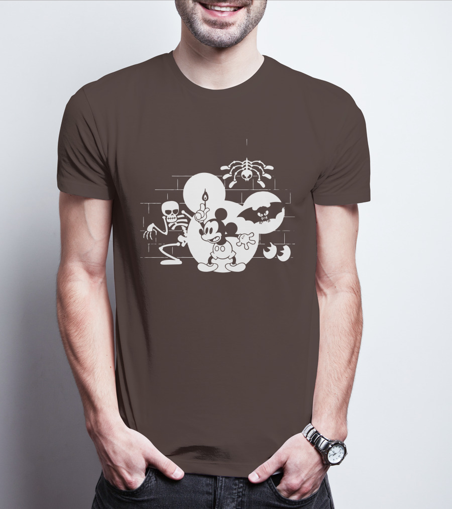 Mickey Mouse Haunted Halloween Mansion With Skeleton And Bat T-Shirt