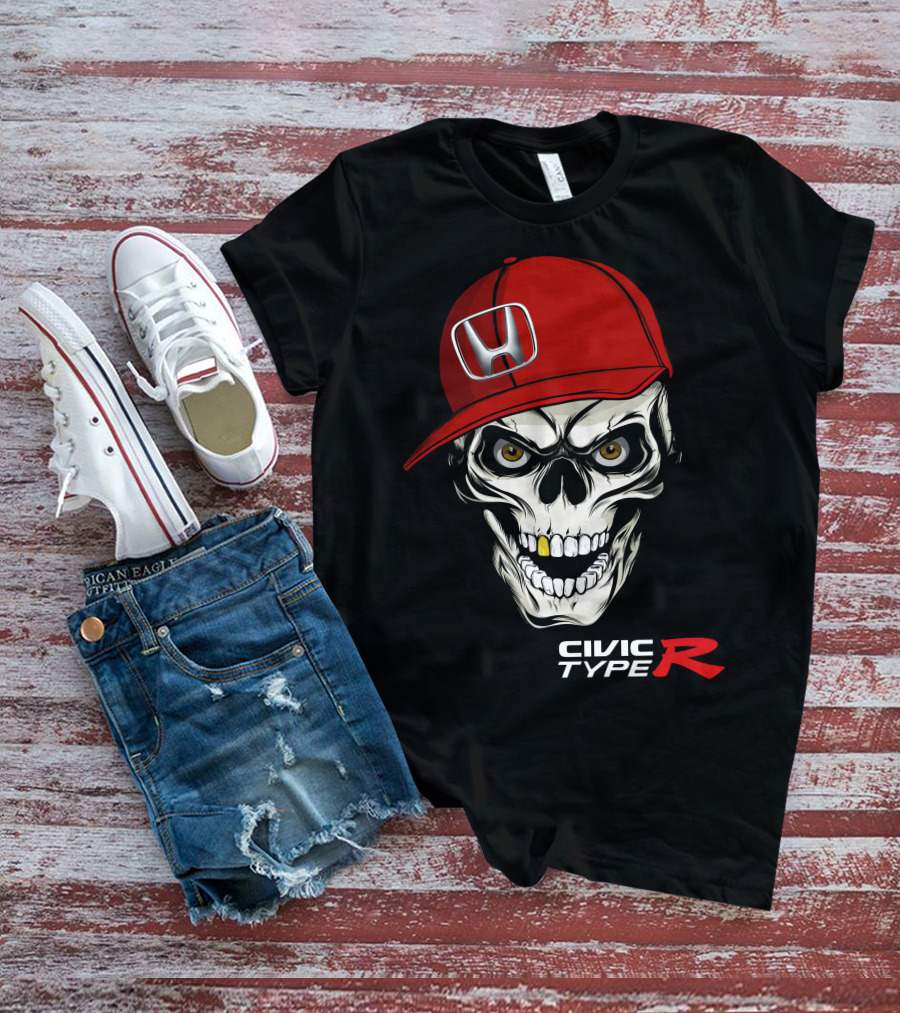 Civic Type R Skull With Red Honda Cap T-Shirt