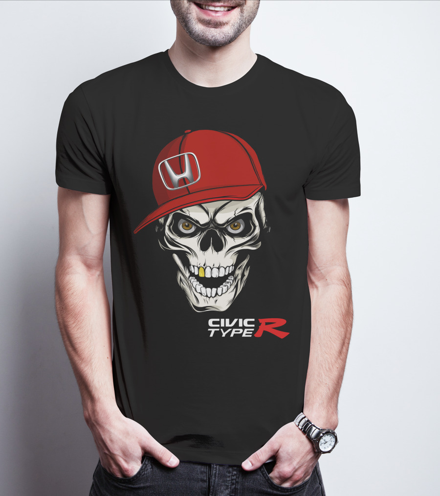 Civic Type R Skull With Red Honda Cap T-Shirt