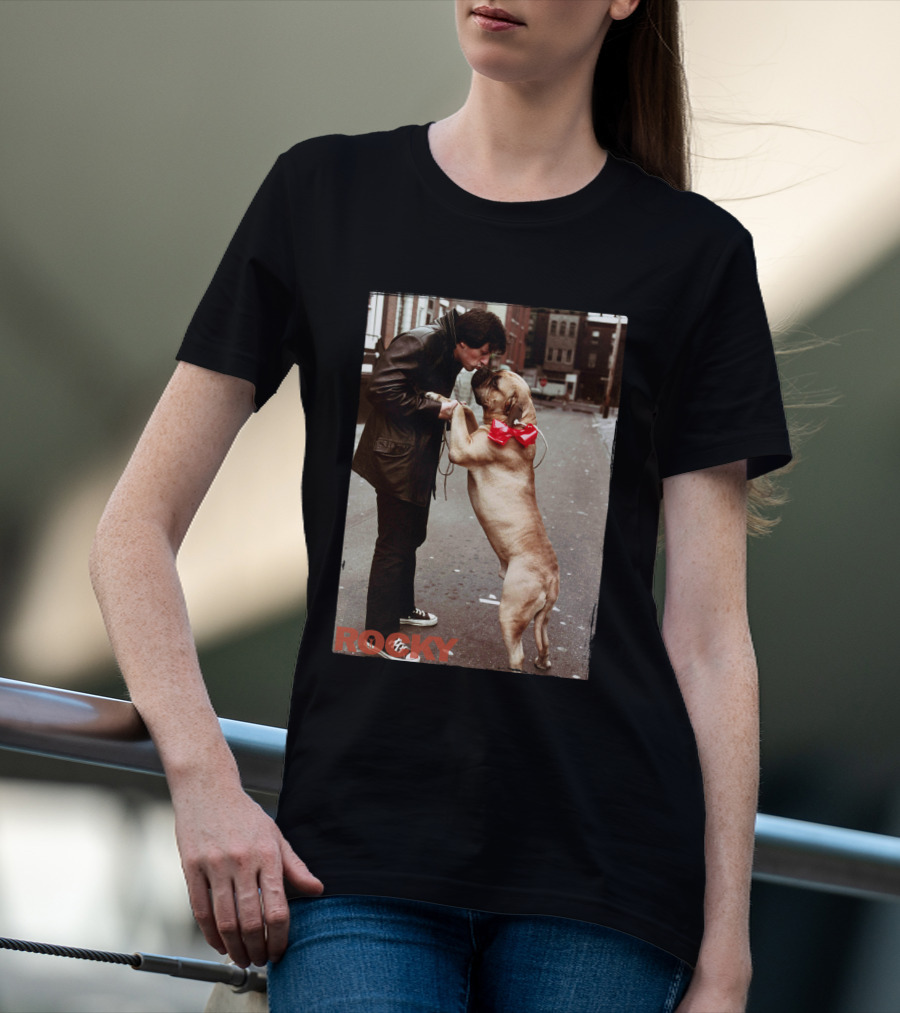 Rocky And Dog With Red Bow In Urban Street Scene T-Shirt