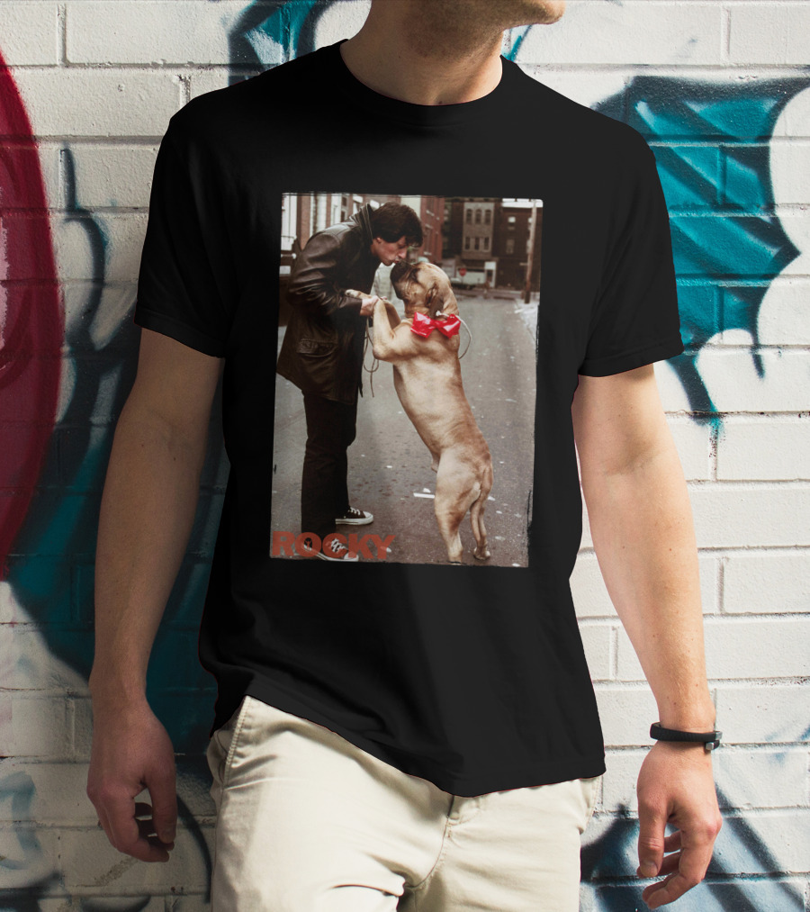 Rocky And Dog With Red Bow In Urban Street Scene T-Shirt