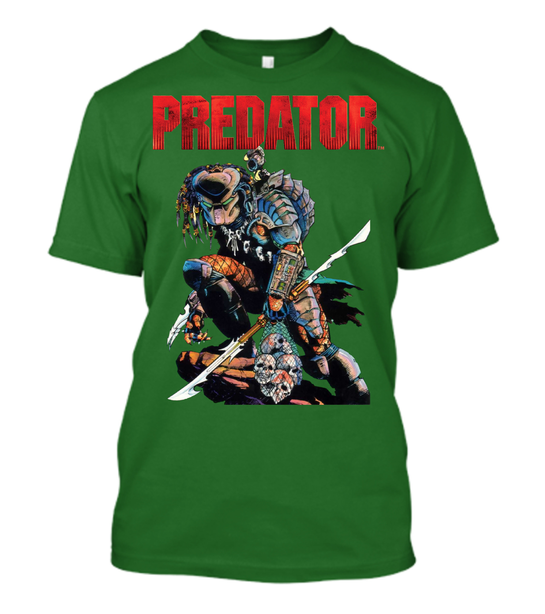 Predator Armored Warrior Kneeling With Blade And Skull Trophy T-Shirt