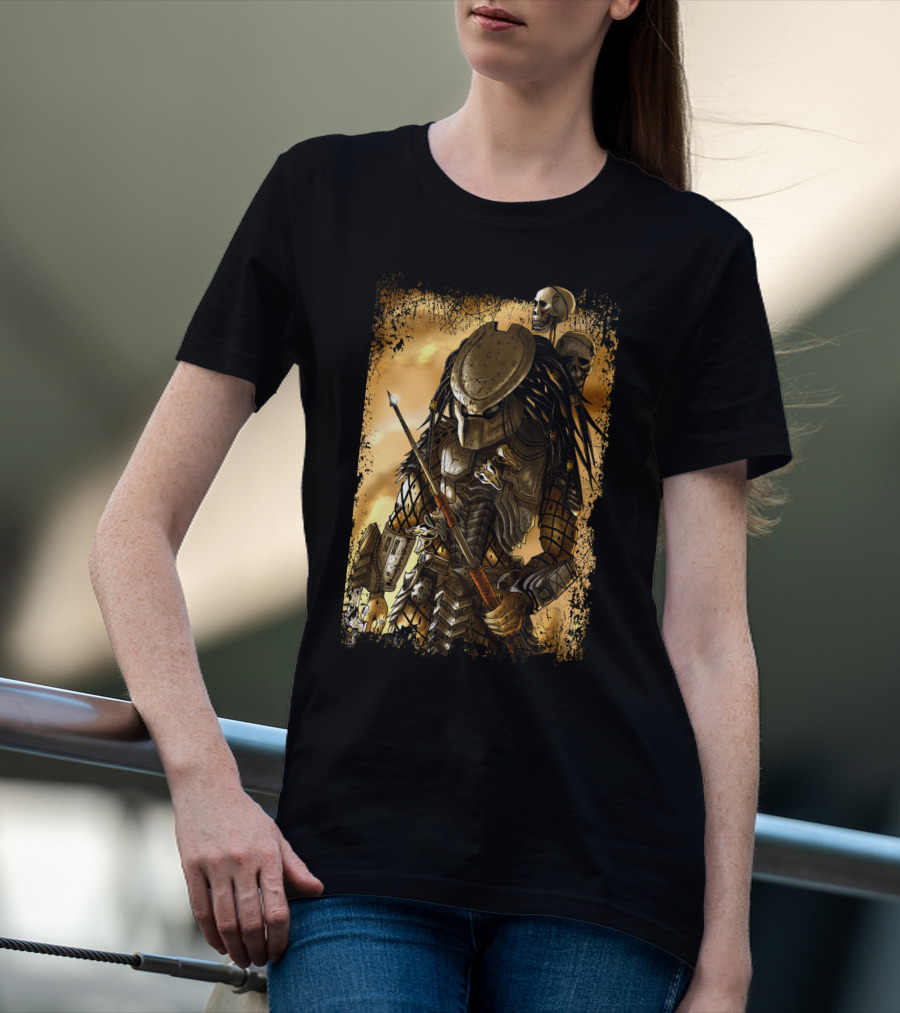 Predator Alien Warrior With Skulls And Dreadlocks T-Shirt