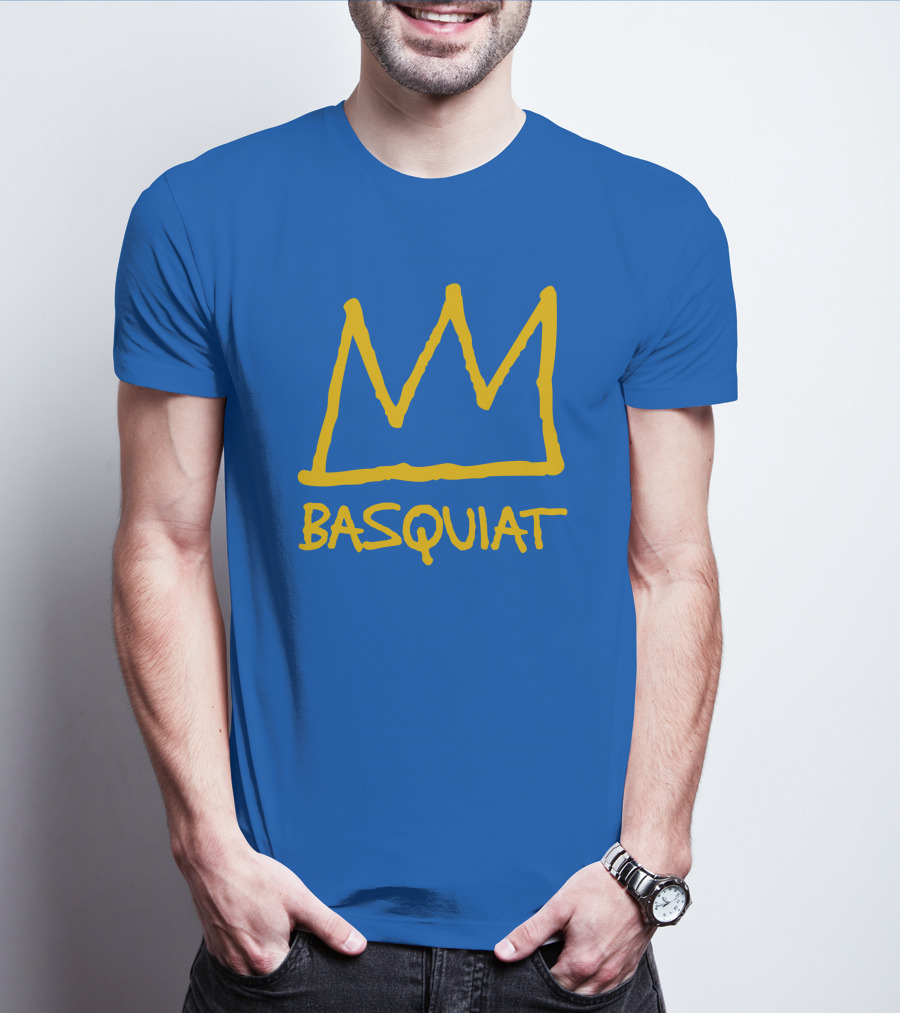Basquiat Crown Icon Yellow On Blue T-Shirt